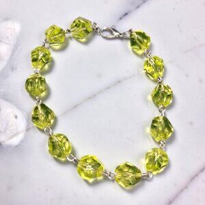 Uranium Glass Beaded Bracelet 8.5" with 925 Sterling Silver Lobster Claw Clasp